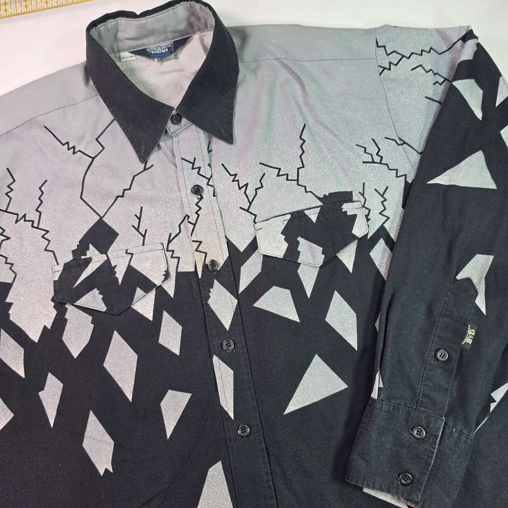 Brooks & Dunn Shirt Mens XL Black Gray Lightning Graphic Long Sleeve Button-Up